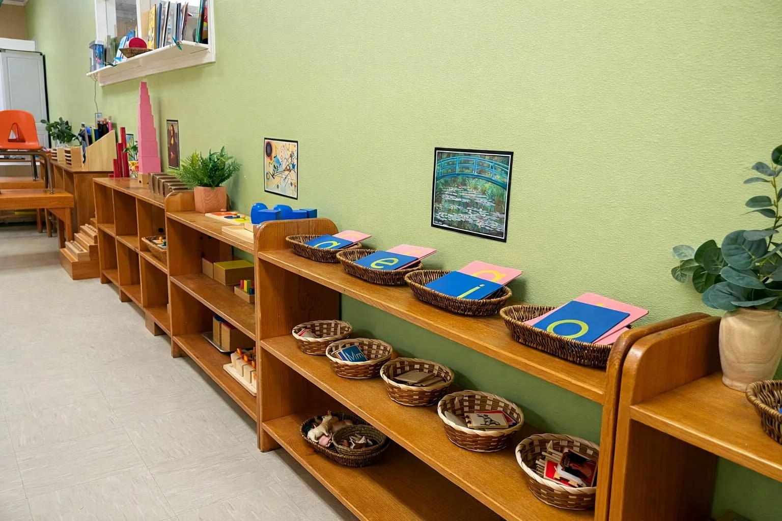 Hands-on Montessori language materials and prepared environment at Town & Country Children's Montessori school in South Austin