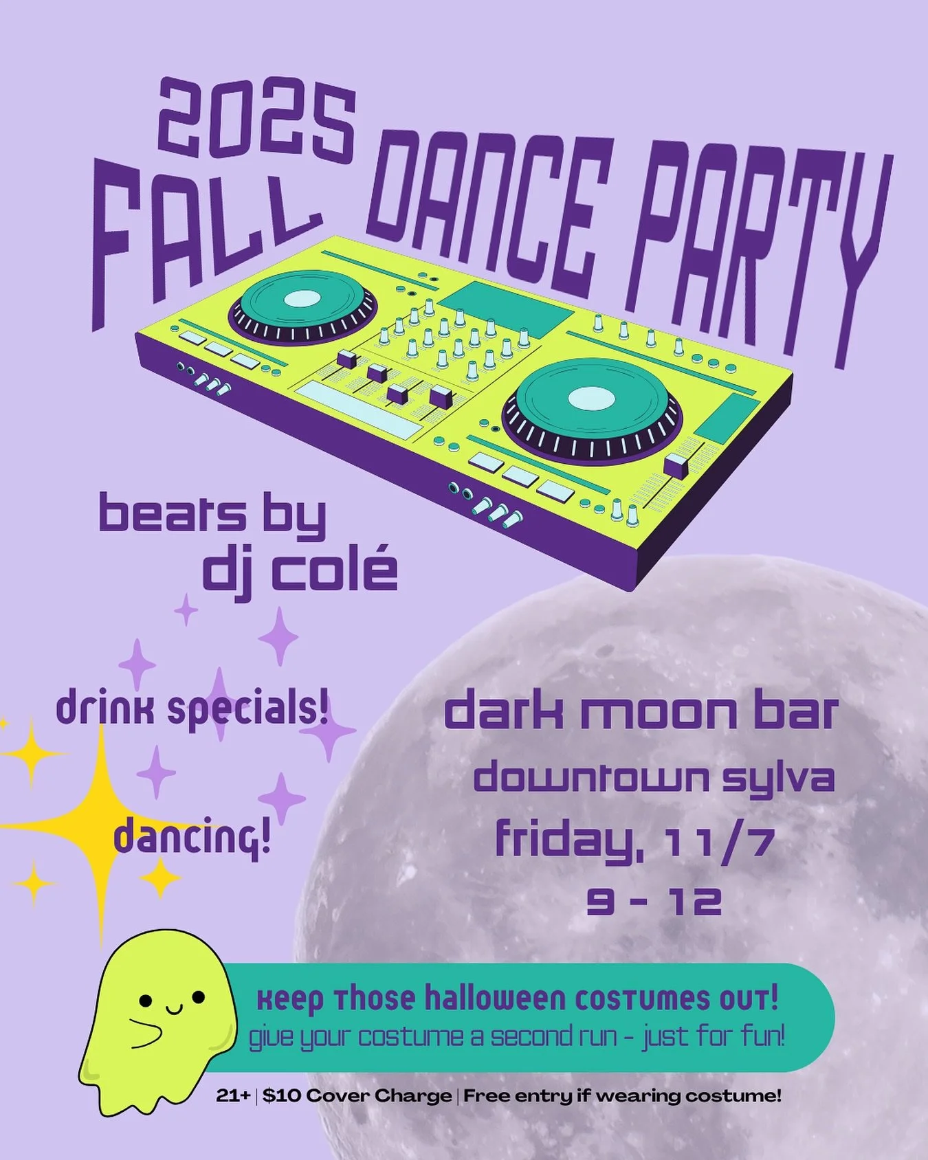 Get ready to dance the night away! 🍹 Join us for a spooktacular 21+ event at Dark Moon Bar on Friday, 11/7, featuring @deejaycolay! 💃 

Don't forget to wear your Halloween costume for free entry ($10 cover charge otherwise)! 🎃

9 pm - 12 am. 
#syl