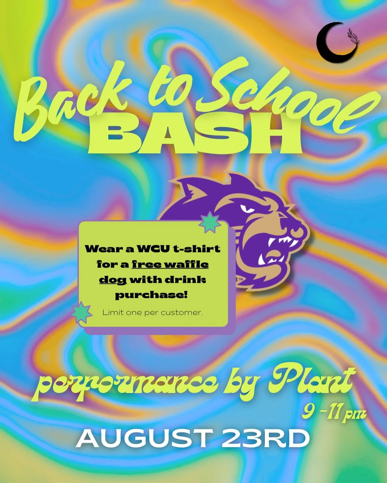 Welcome back WCU students! Join us for a great night of music, drinks, and friends (new or reunited)! 💜

Wear a WCU shirt to receive a free waffle dog with purchase of a beverage!* 

Performance by @plantforthepeople from 9 - 11 as well! 

Come kick