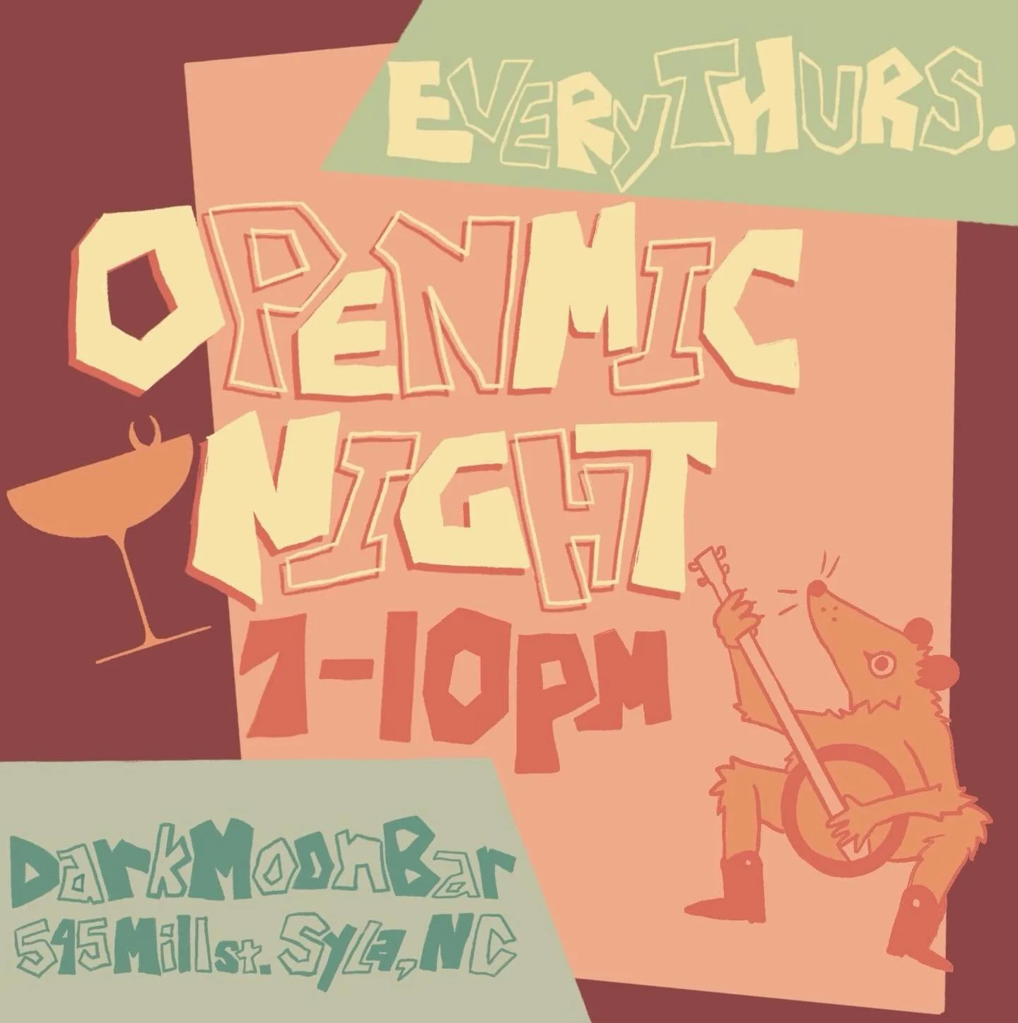🎶Open Mic Night EVERY Thursday 7-10pm🎶

Come by for some tunes, drinks, and waffle dogs!
Bring your music, your poetry, your comedy, and your friends 🚀🪩

Thank you @alison._.belcher for our new open mic night design!
