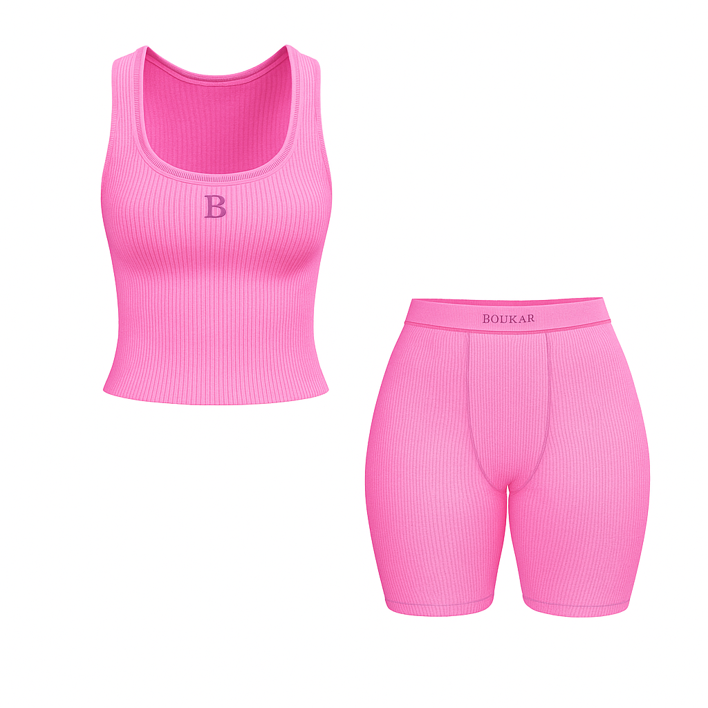 The Skim Set Effortlessly sculpted. Naturally confident. This two-piece set features a curve-enhancing crop top and matching shorts, crafted from a mid-weight, stretchy fabric that moves with you.  Made from 95% cotton and 5% spandex, it offers the p