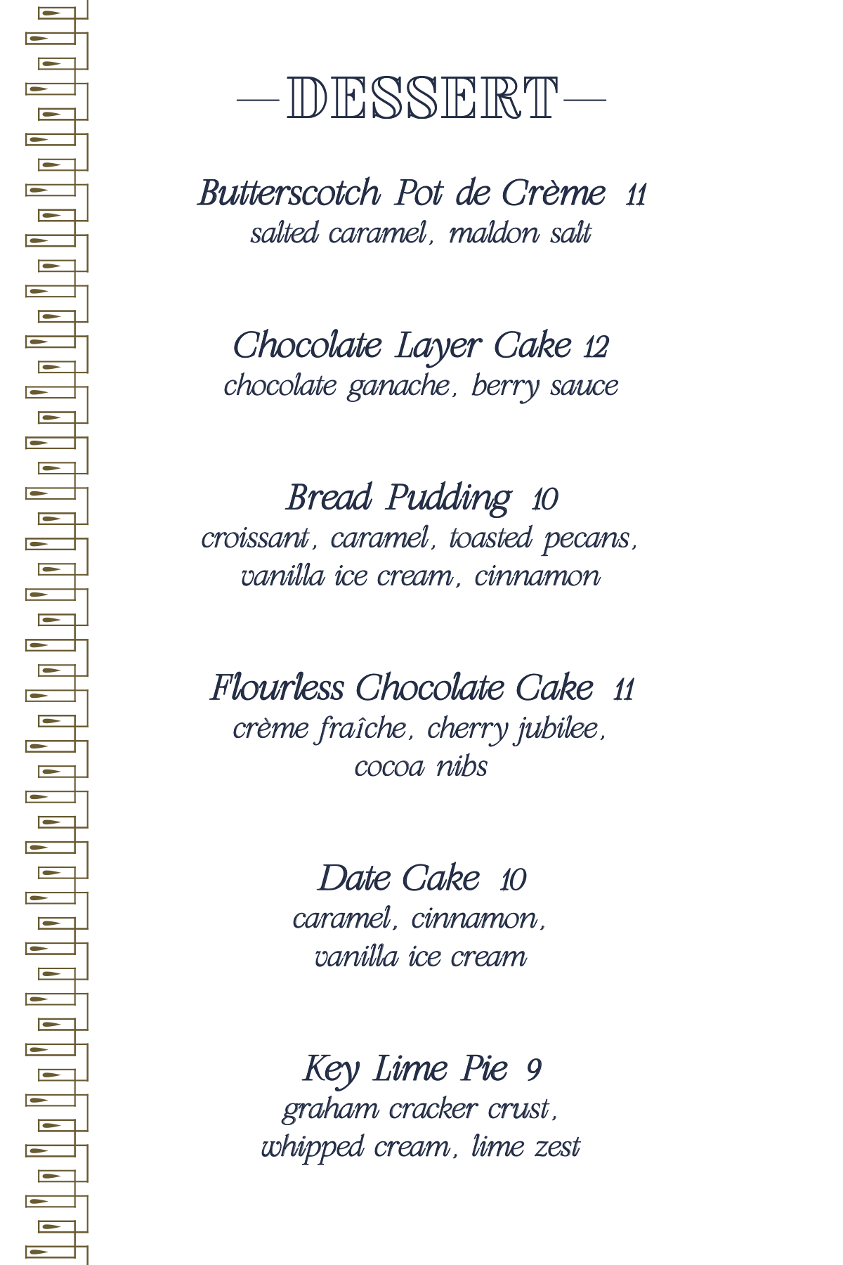 Gratify Dessert Menu