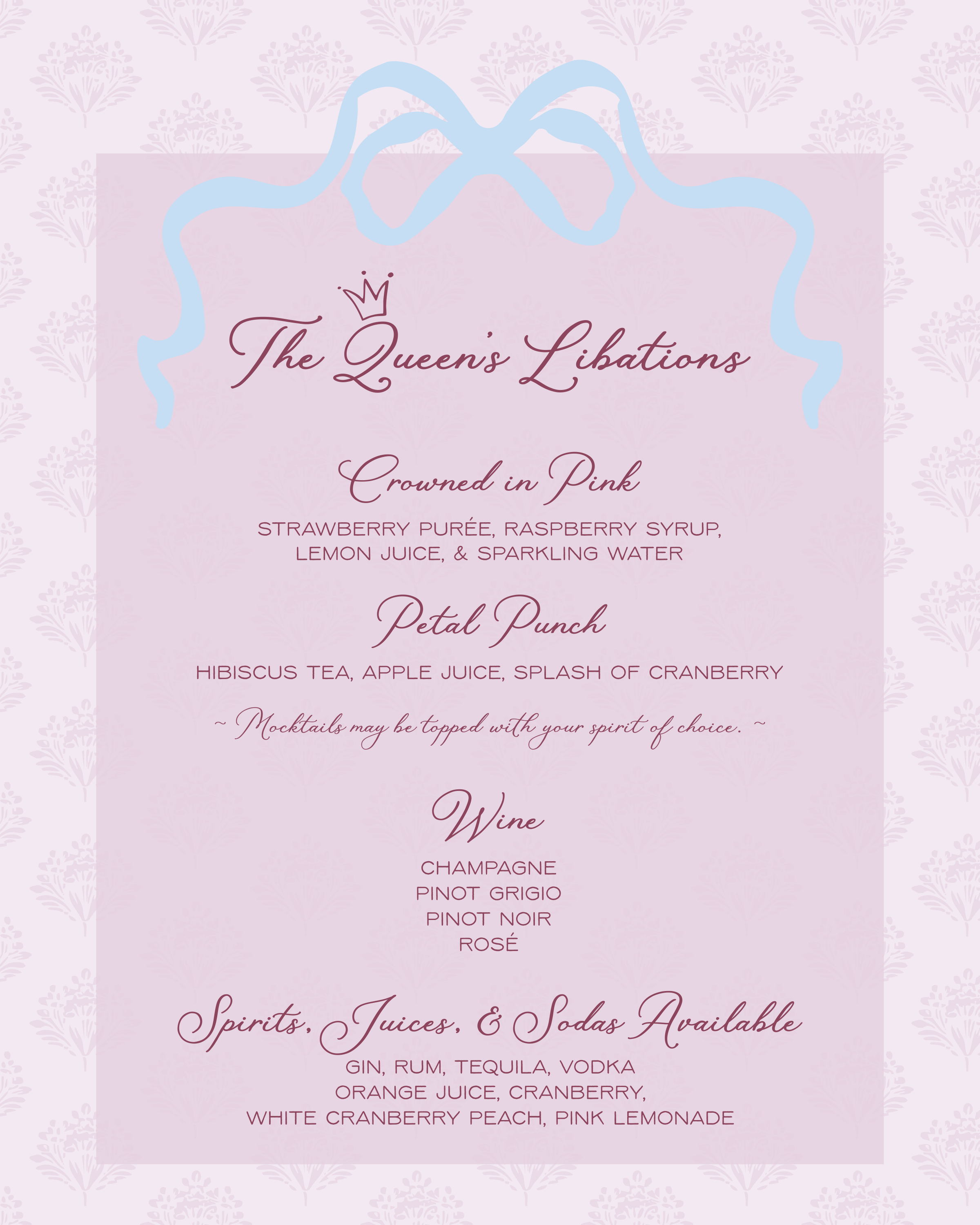 Tea Party Bar Menu Design