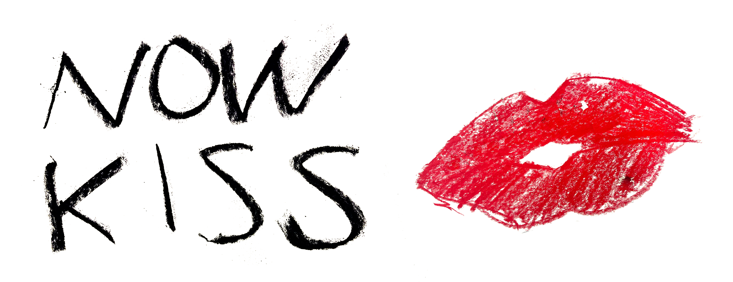 Hand-drawn pink lips with the words "LOVE KISS" in black, scribbled letters.