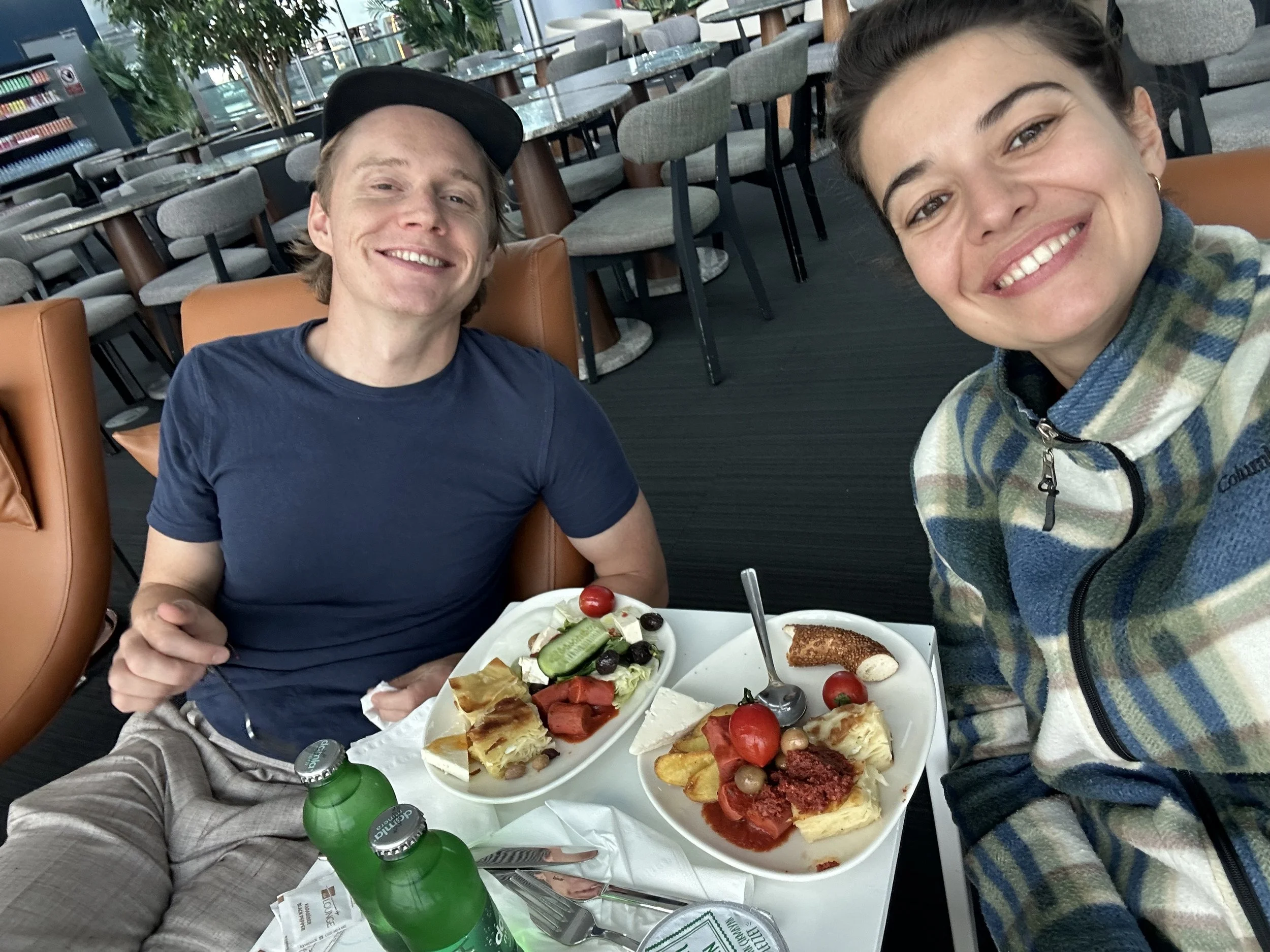 Happy faces being stuffed with Turkish food at the lounge on our way back!
