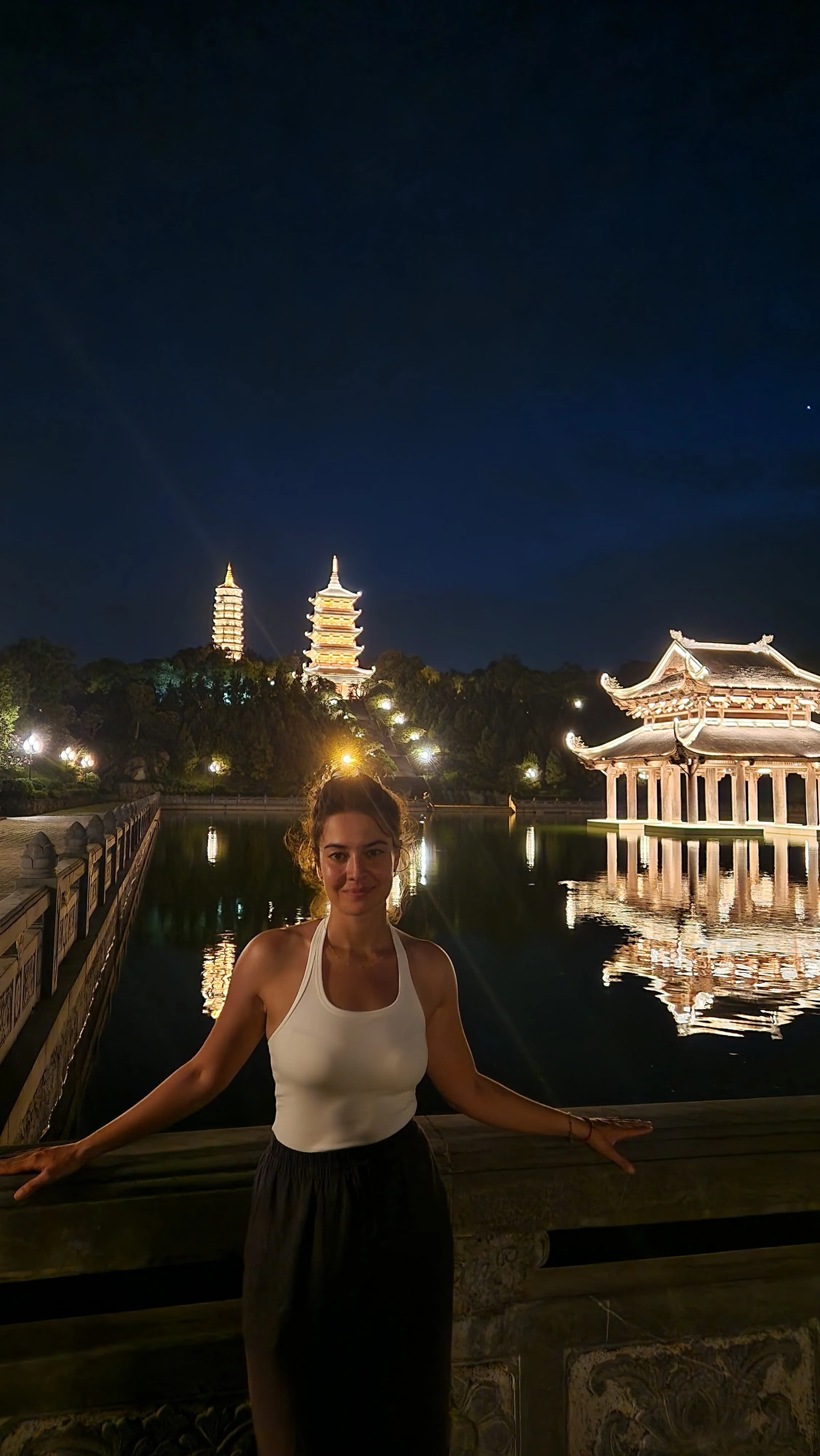Bah Dinh monastery at night.