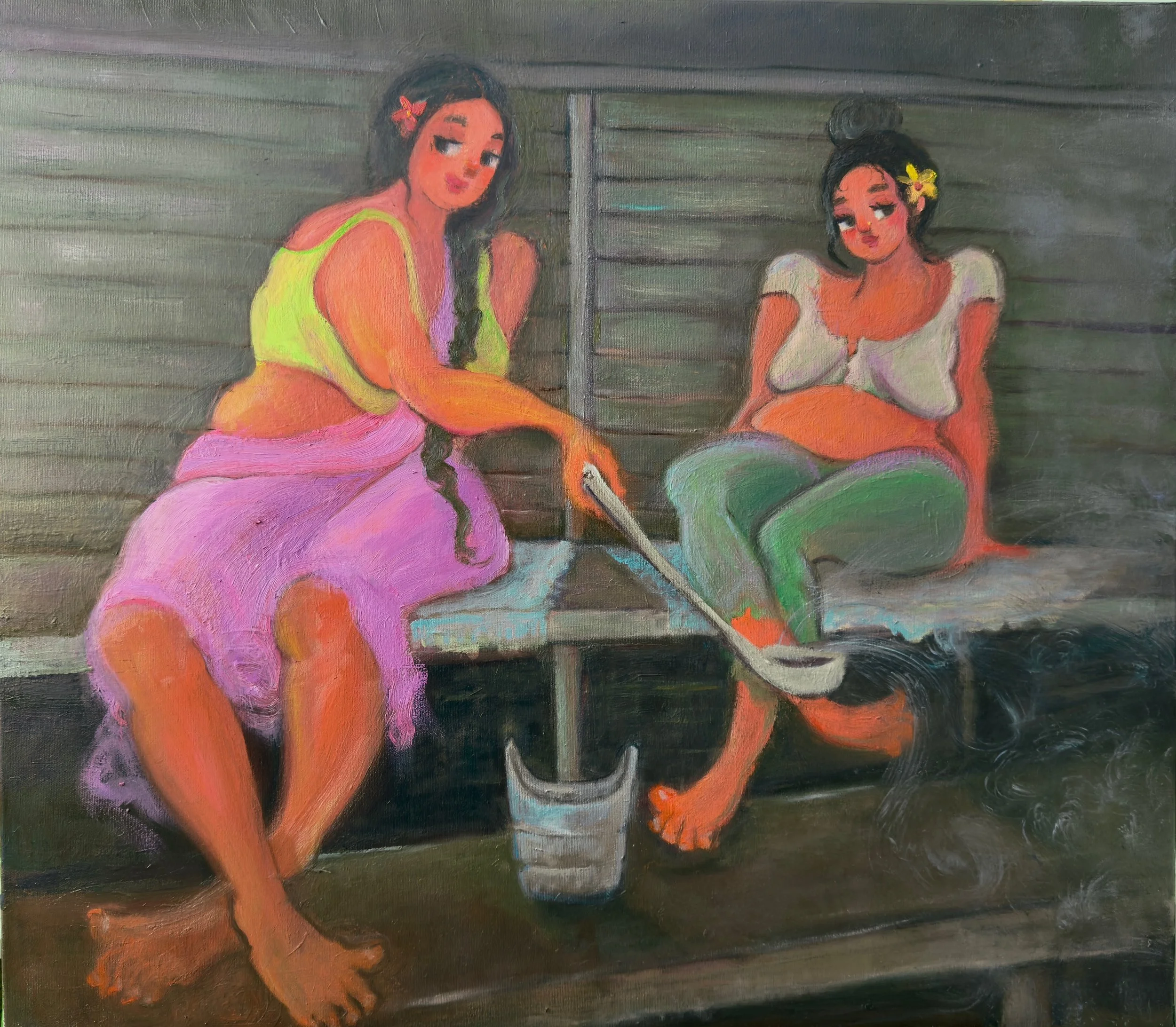 Friends who sauna together
Oil on canvas
80 x 70 cms
2025