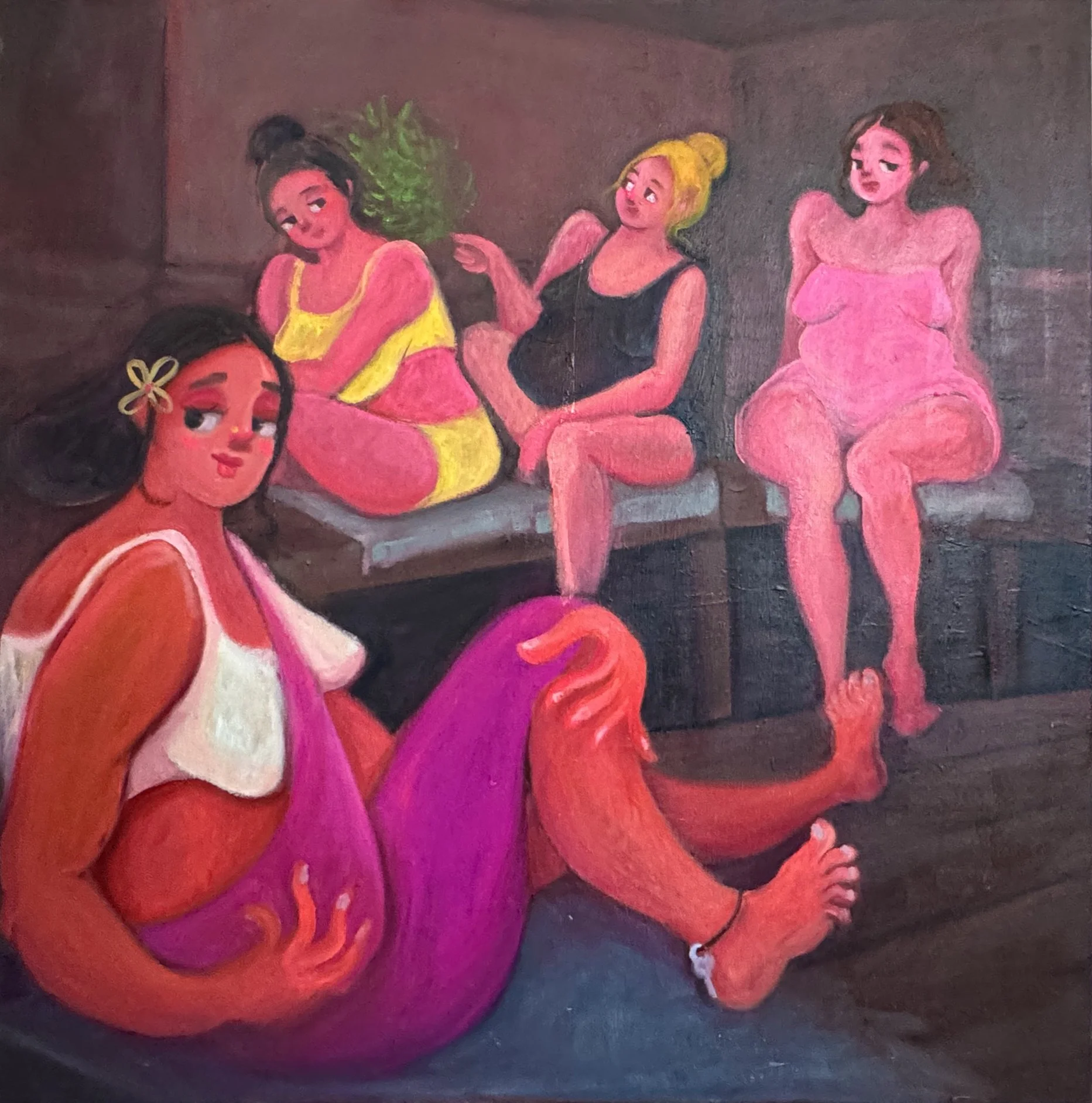 First time at the public sauna.
Oil on canvas
80 x 80 cms
2025
