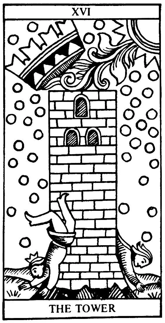 Death, Temperance, the Devil and the Tower tarot cards illustrating transformation, integration, attachment and revelation