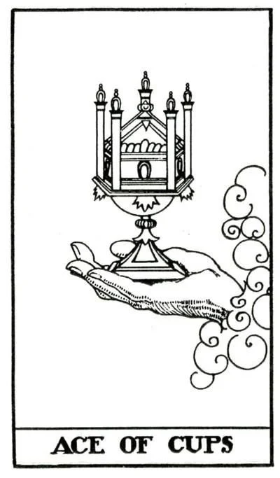 Cups cards from the Thoth Tarot deck designed by Frieda Harris.
