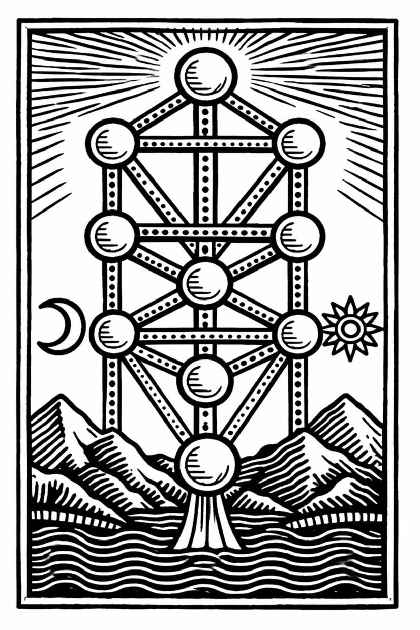 Illustration exploring the Kabbalistic Tree of Life, the Four Worlds and their relationship to the four classical elements.