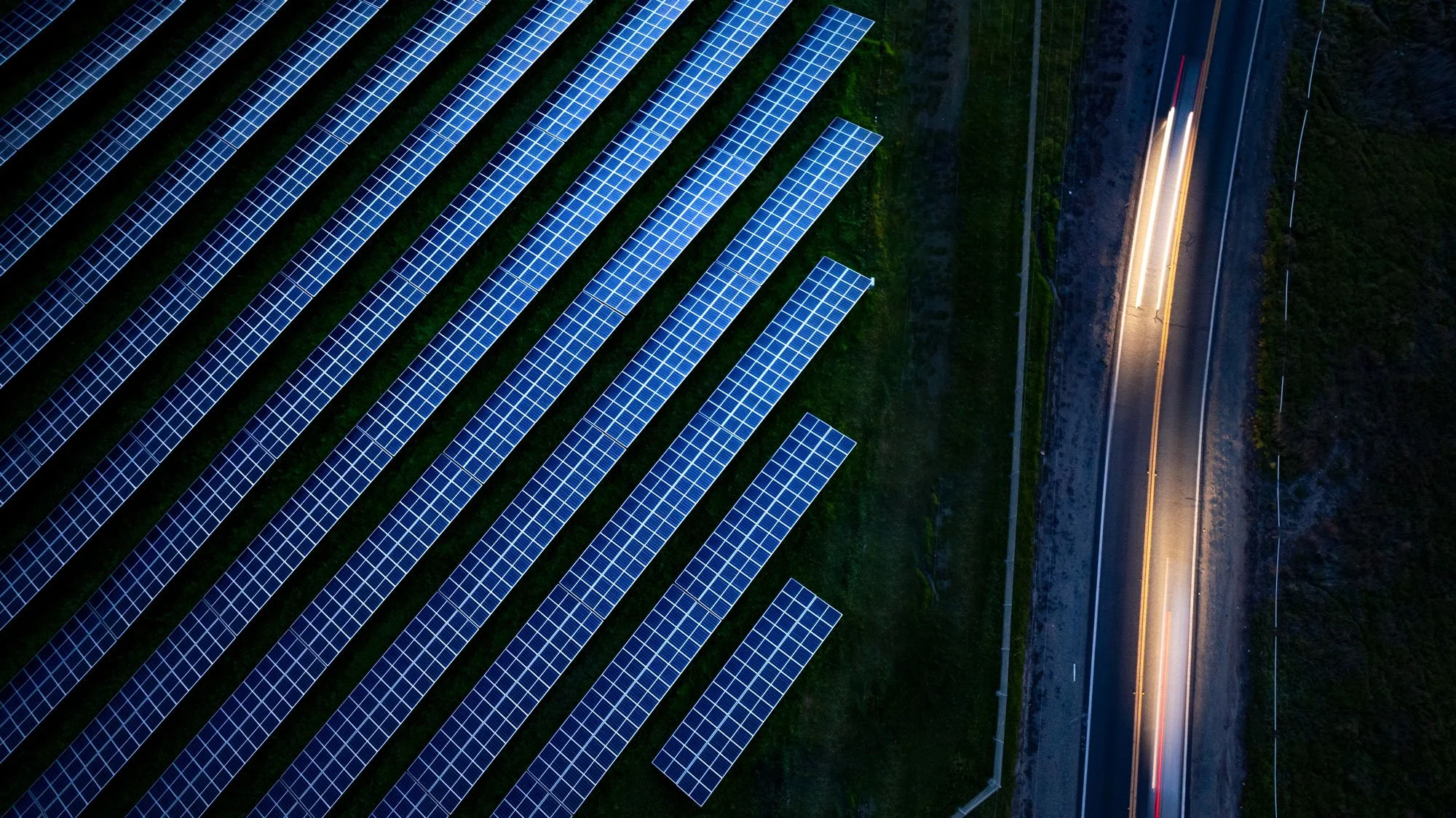 Solar panels next to a highway