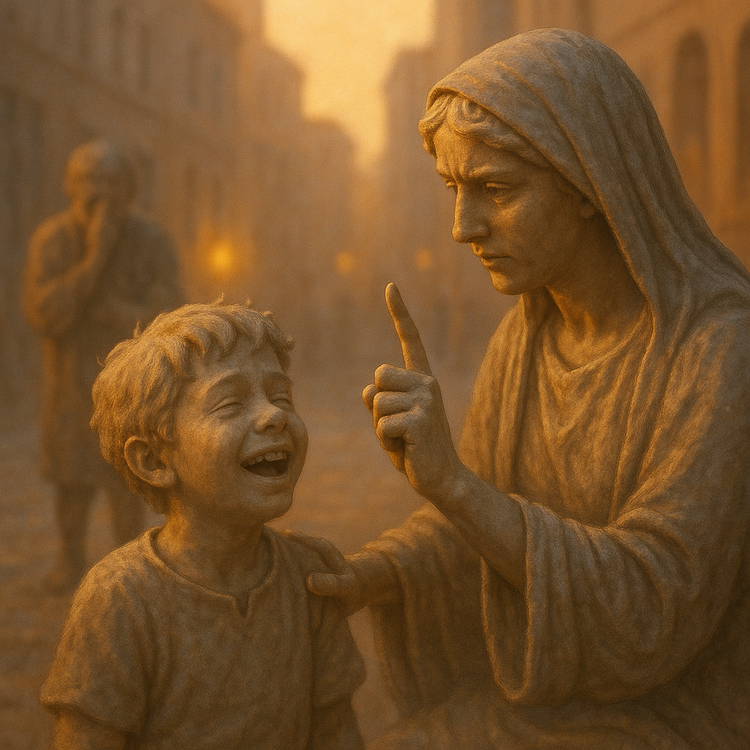 Mother guiding child—seed of the lesson about dignity
