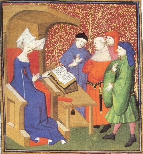 Medieval depiction of a woman scholar teaching