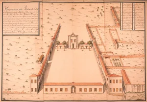Historical representation of an Indigenous aldeamento in Brazil