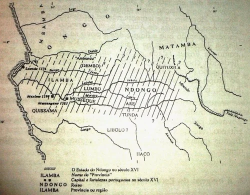 Map-style image showing the kingdoms of Ndongo and Matamba