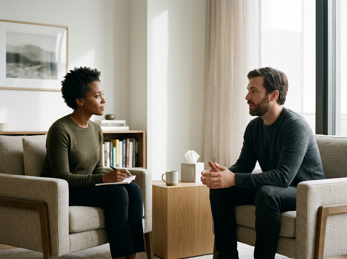 Anxiety therapy session between therapist and client