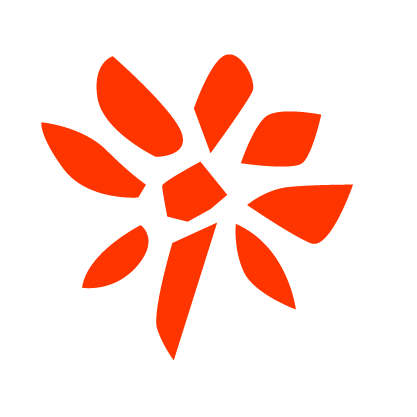 Abstract red flower-like shape made of irregular polygons.