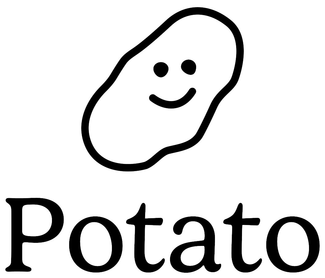 A cartoon drawing of a smiling potato with the word 'Potato' written below.