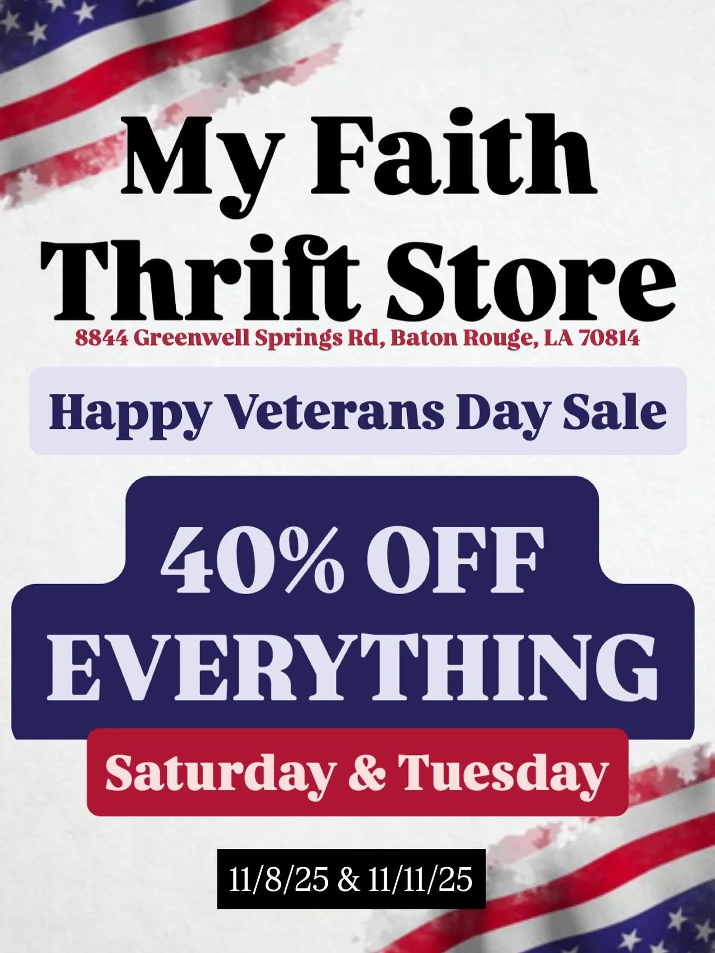 Happy Veterans Day 
#fall #fallfashion #coats #dresses #jackets #boots #jeans #suits #pants #scrubs #skirts #scarves #hat #jesus #GodIsGood #givingback #helping #thrifting #antiques #homedecor #Furniture #jewelry #handbags #Linen #MyFaith #GodIsGood 