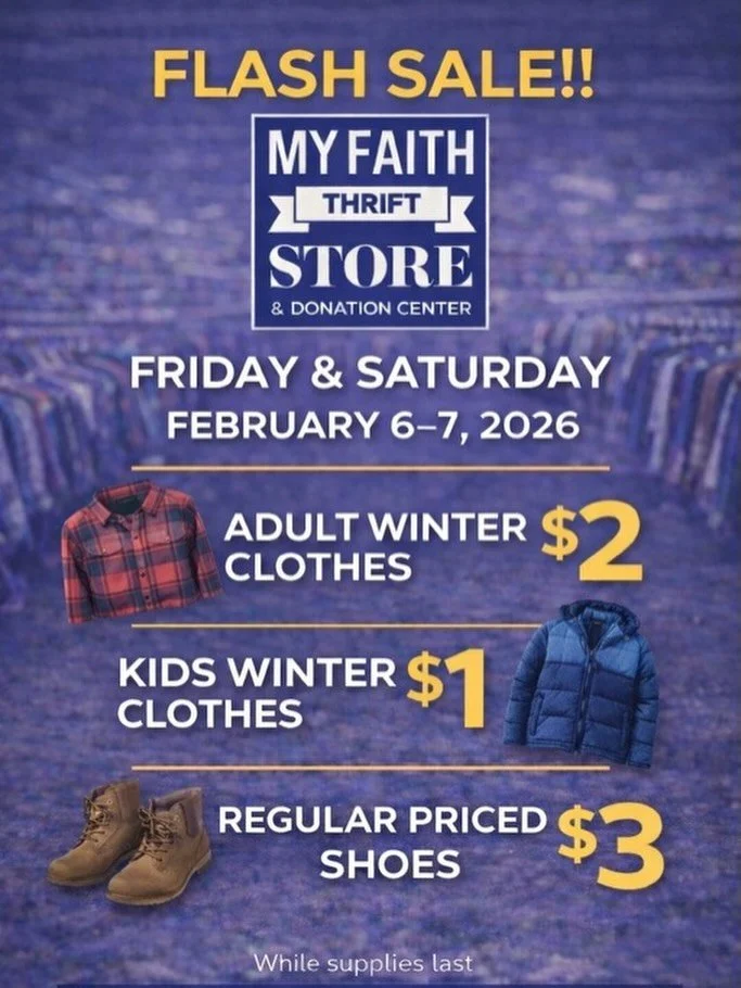 📣FLASH SALE WEEKEND 📣

Friday &amp; Saturday &bull; February 6&ndash;7
Winter is moving out, and the racks are ready.

Adult winter clothes &mdash; $2
Kids winter clothes &mdash; $1
Regular priced shoes&mdash;$3

Are you shopping with us for this f