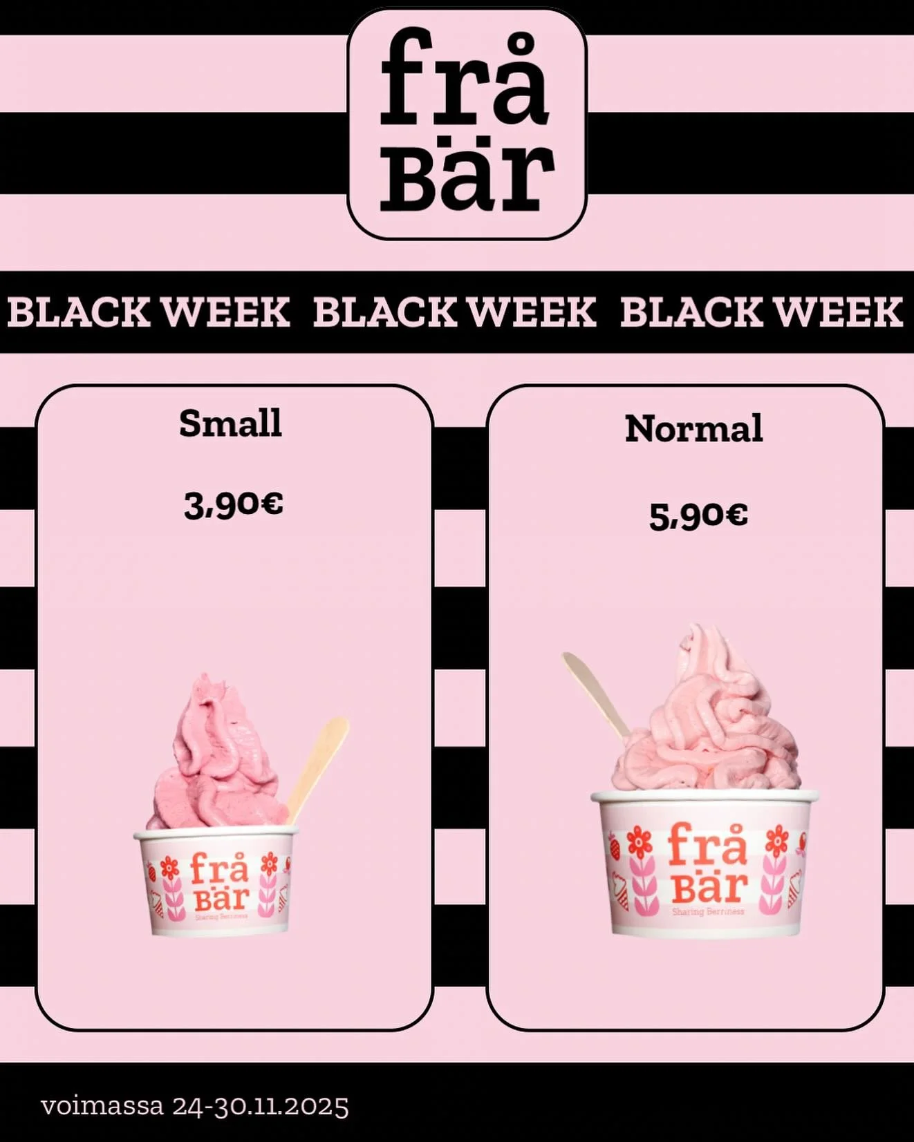 BLACK WEEK on t&auml;&auml;ll&auml;!🍦🖤🍓

N&auml;hd&auml;&auml;n Kampin E-tasossa💕

#blackweek #kamppi #helsinki #tarjous