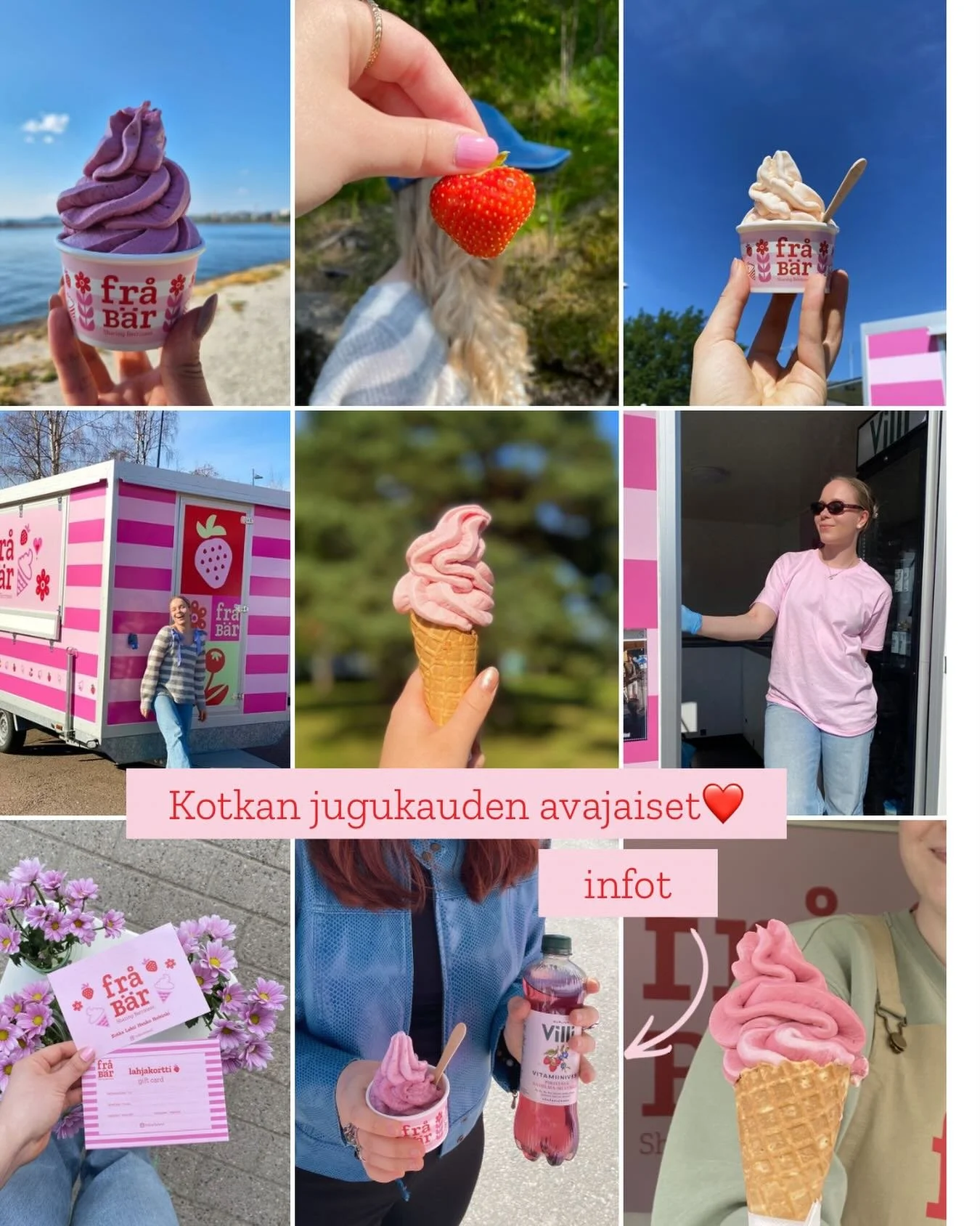 NYT TAAS SAATAVILLA🩷🍦

Ihanaa aloittaa jo kolmas kausi Kotkassa💕

Kotkan jugukausi starttaa kes&auml;n avauksen yhteydess&auml; Kotkan torilla torstai-sunnuntai klo 13-20🍓 (vk 21)

Avajaisten kunniaksi saat ostoksen yhteydess&auml; -10% alennusku