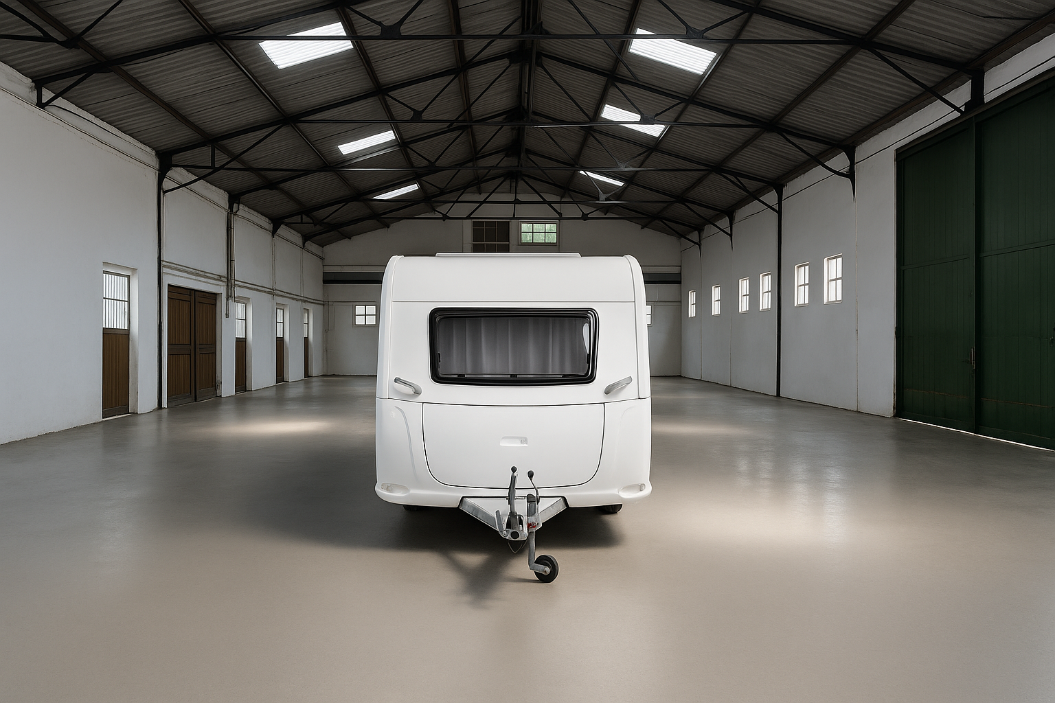 Caravan stalling / caravanstalling in Zeeland Paddock Plevier met caravan in de stalling.