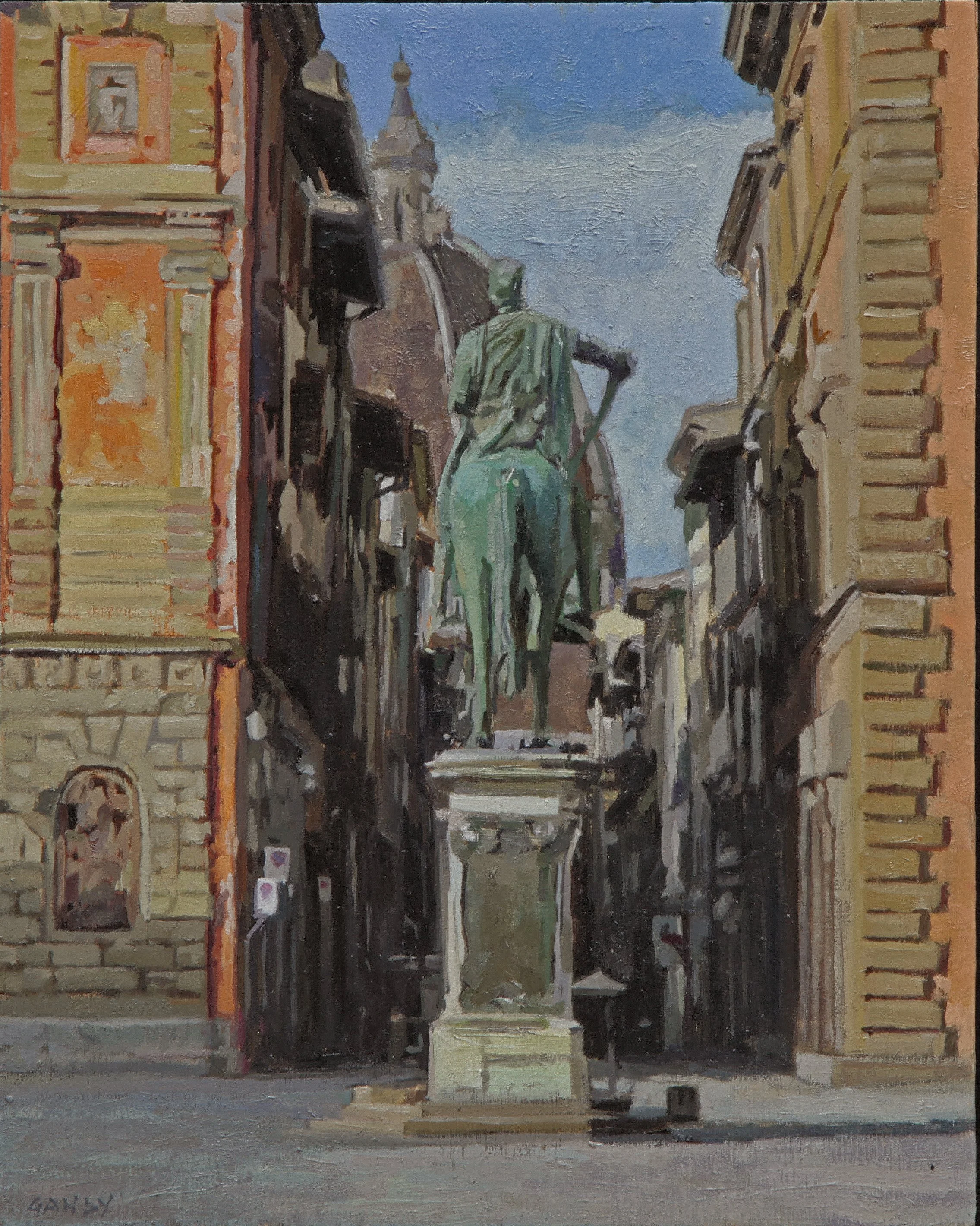  Equestrain Statue of Ferdinando, 10”x 8”, oil on canvas  Sold 