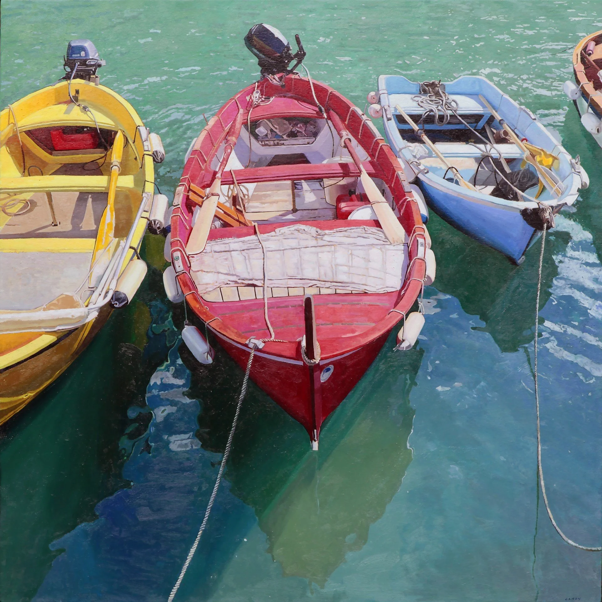  Boats in Vernazza, 40” x 40”, oil on Canvas  Available at CK Contemporary  