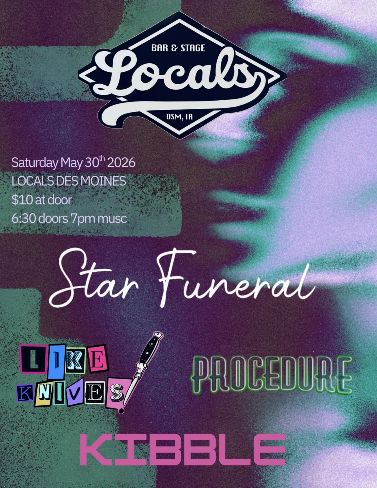 ⭐️ Tonight ⭐️ 

@star_funeral @kibble_band @proceduredsm @likeknivesdsm 

Show 7p
Cover $10