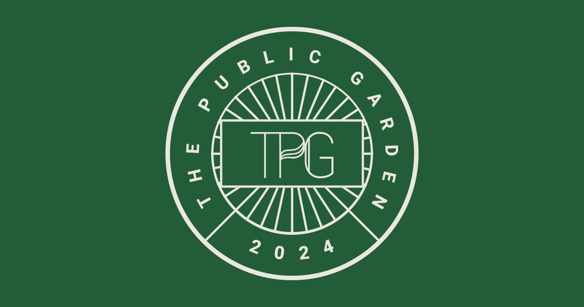 A circular logo for the Tree Planting Garden in 2024, with a green background, white outline, and text