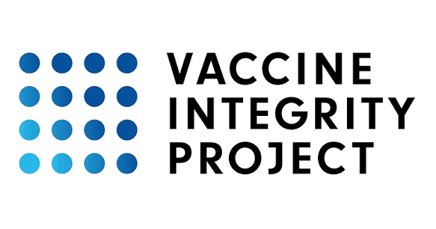 Vaccine Integrity Project logo with blue dots and bold black text.