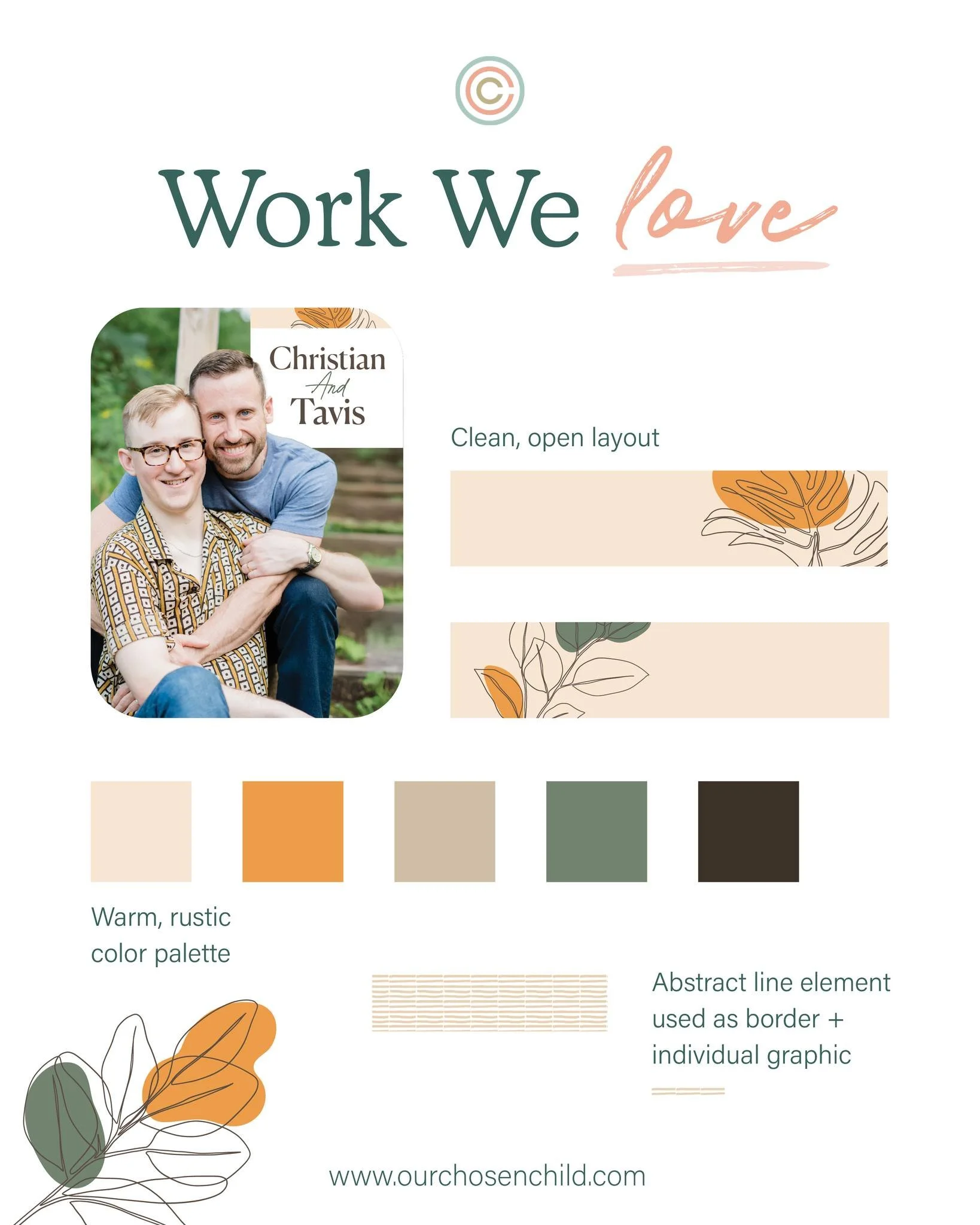 Work We Love! This week&rsquo;s moodboard captures a warm, rustic palette paired with clean white space and an open, inviting layout. Abstract leaf and line details bring an artistic touch, creating a look that feels both grounded and graceful.

#Our
