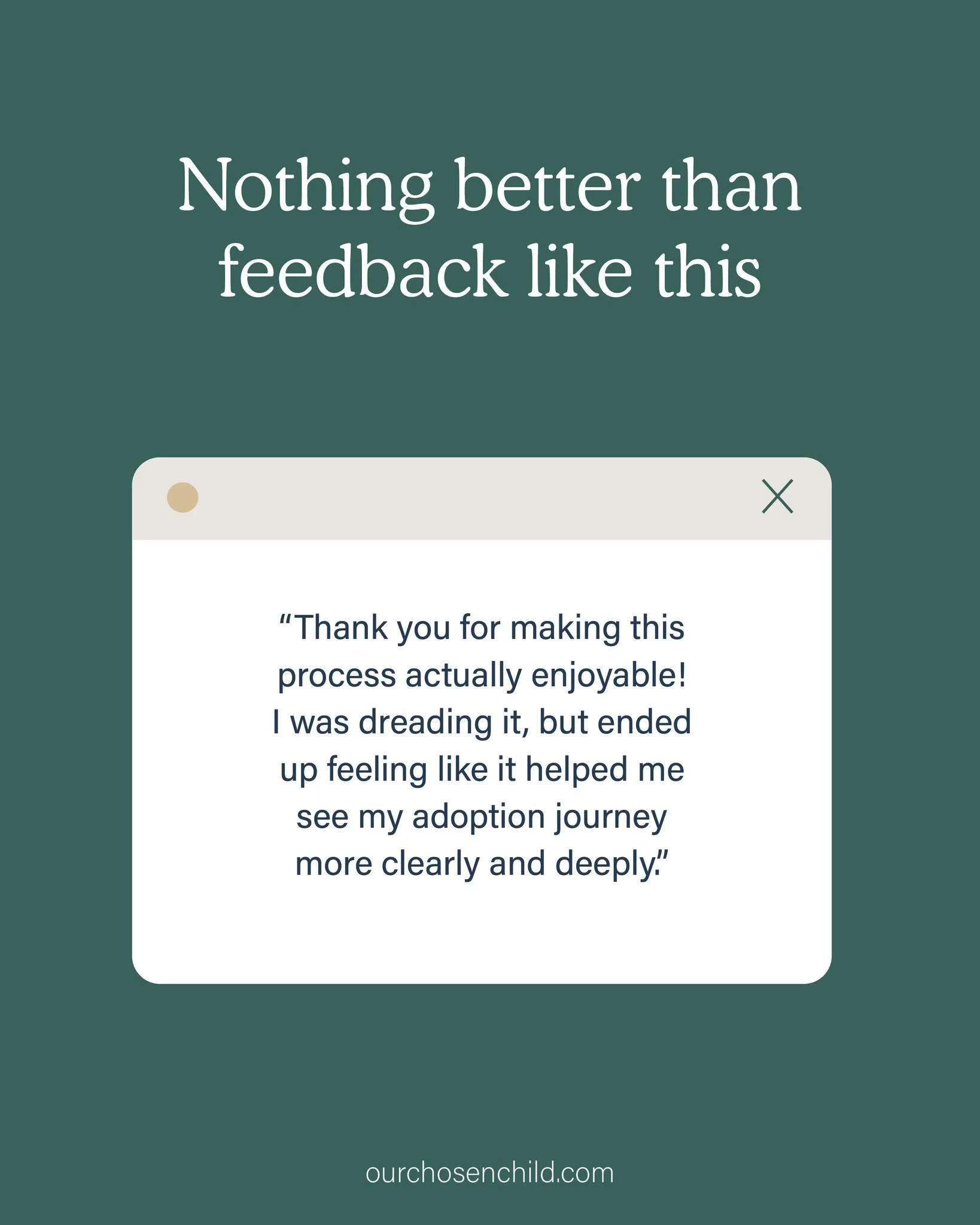 If we&rsquo;re being honest&hellip; there&rsquo;s nothing better than reading feedback like this. 🤍

We&rsquo;re incredibly thankful for our clients and for the opportunity to help tell such meaningful stories through their adoption profiles.

#Test