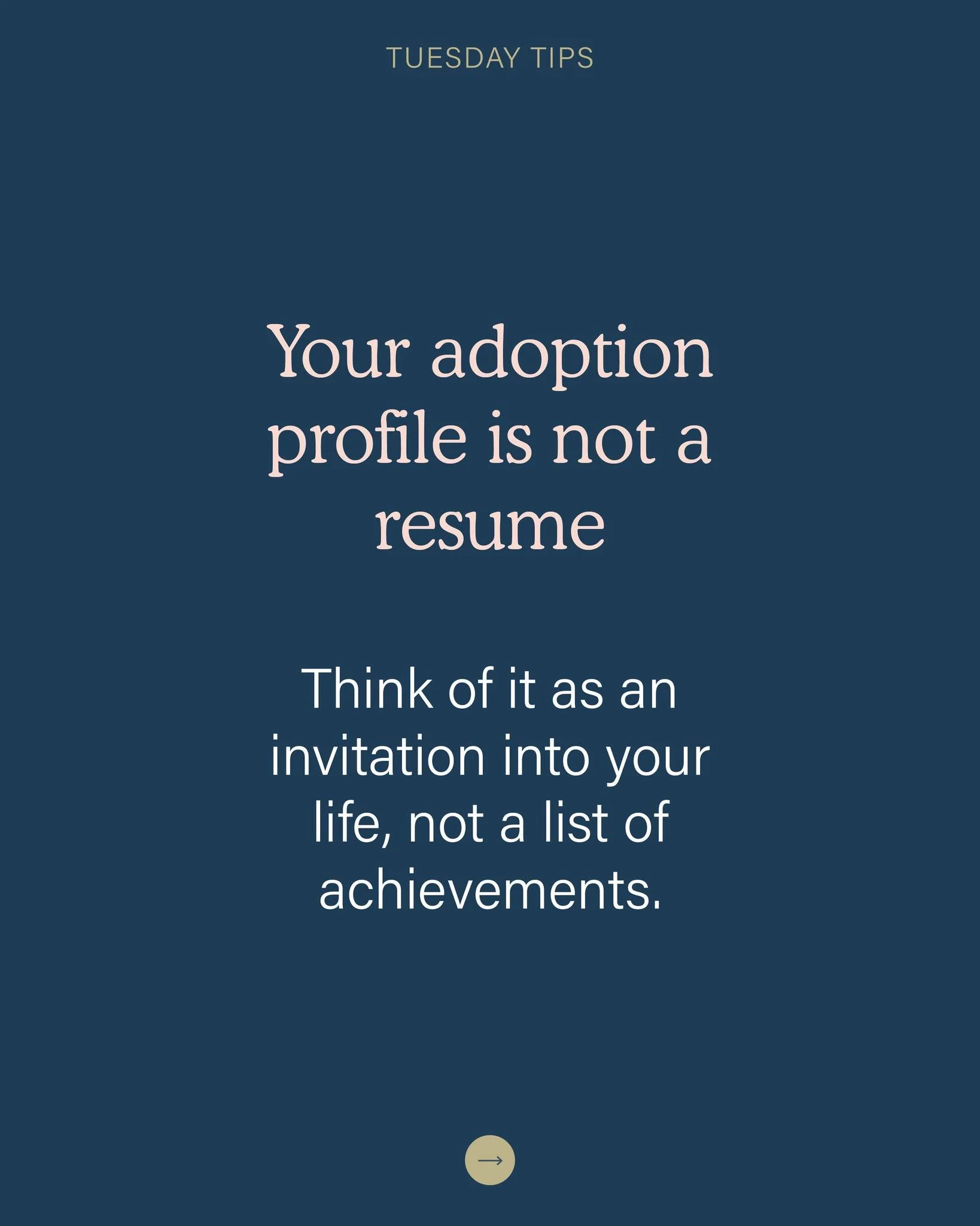 Your adoption profile is not a resume. It is an invitation into your life. Focus on who you are, how you love, and what daily life looks like rather than trying to impress.

Swipe through for prompts that help your story feel warm and personal.

 #Tu