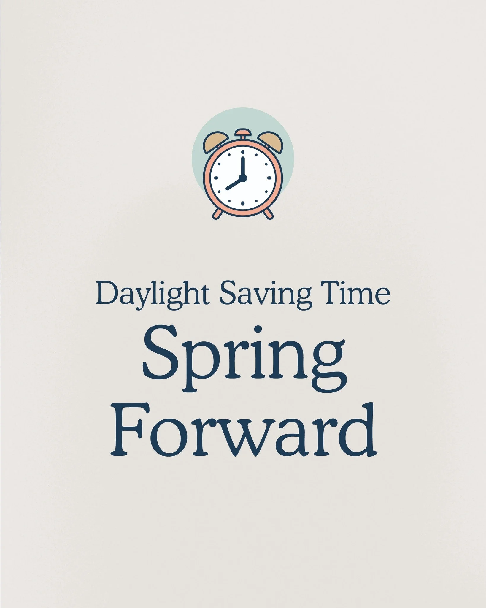 Daylight Saving Time is right around the corner and happening this coming weekend! Don&rsquo;t forget to spring forward and set your clocks ahead one hour. Longer, brighter days are on the way!

#SpringForward #DaylightSavingTime #BrighterDays