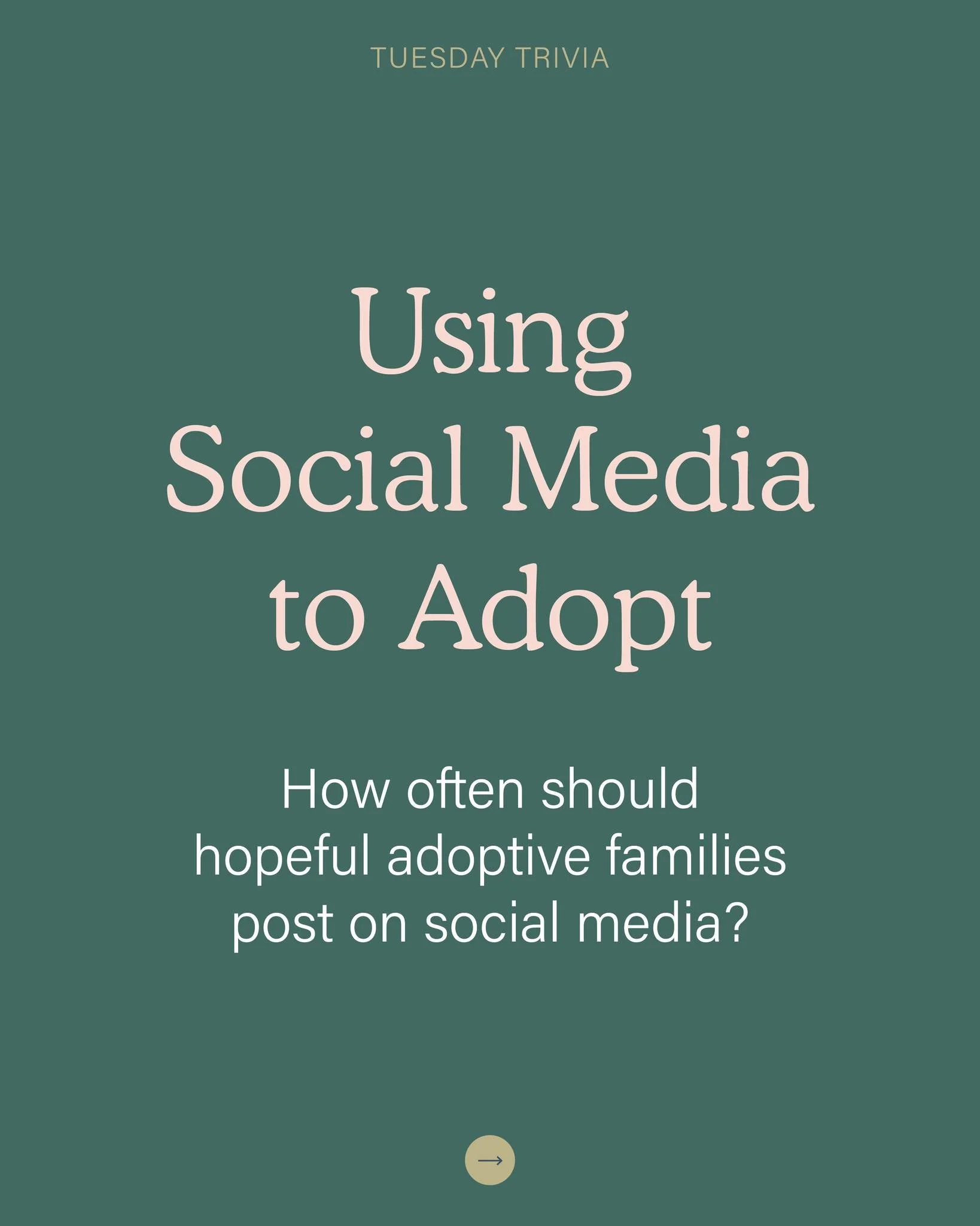 How often should hopeful adoptive families post on social media? 
The answer is C) Consistently, even if it&rsquo;s just weekly

Posting consistently helps build familiarity and trust over time. You don&rsquo;t need to post multiple times a day or on