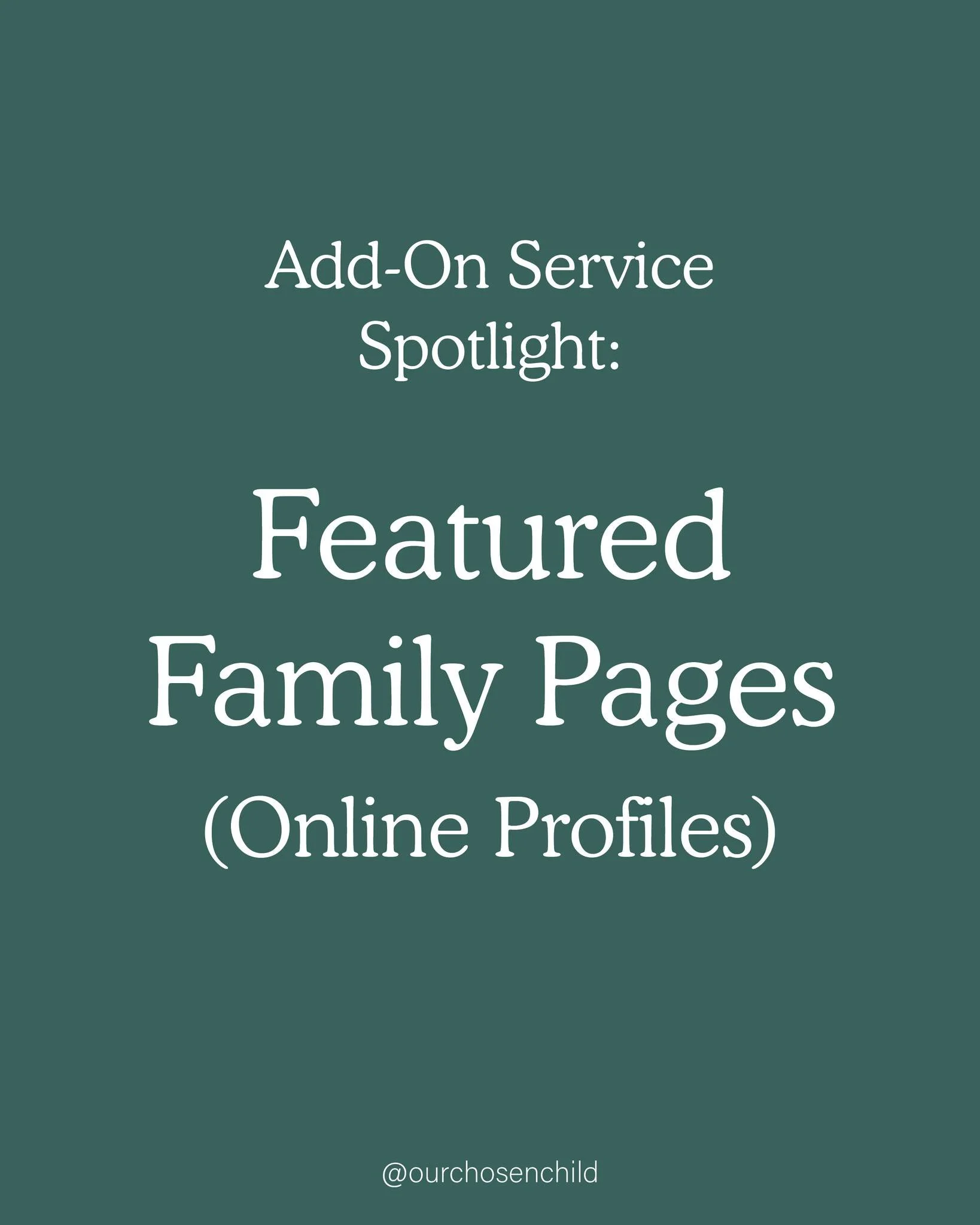 Our Featured Family Pages (Online Profiles) are a beautiful add-on that give you one simple, easy-to-share link for your adoption journey.

Instead of sharing bits and pieces in different places, you&rsquo;ll have one cohesive page that tells your st