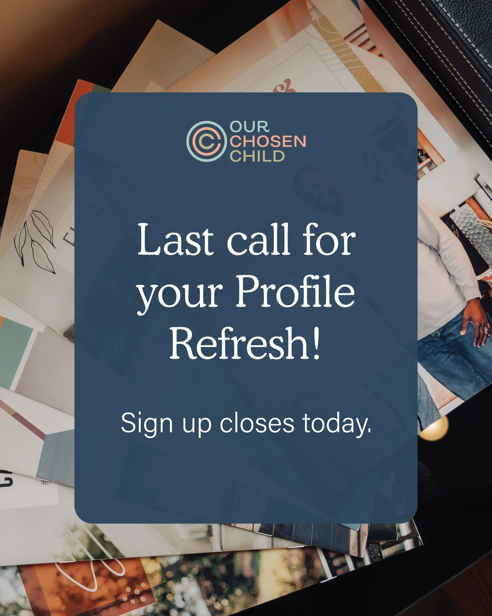 Last chance to join us 💛 Profile Refresh Week sign up closes today, May 1st! Don't miss your chance to freshen up your profile during this limited time offer.

Profile updates begin after sign-up + payment. Turnaround time may vary based on volume.
