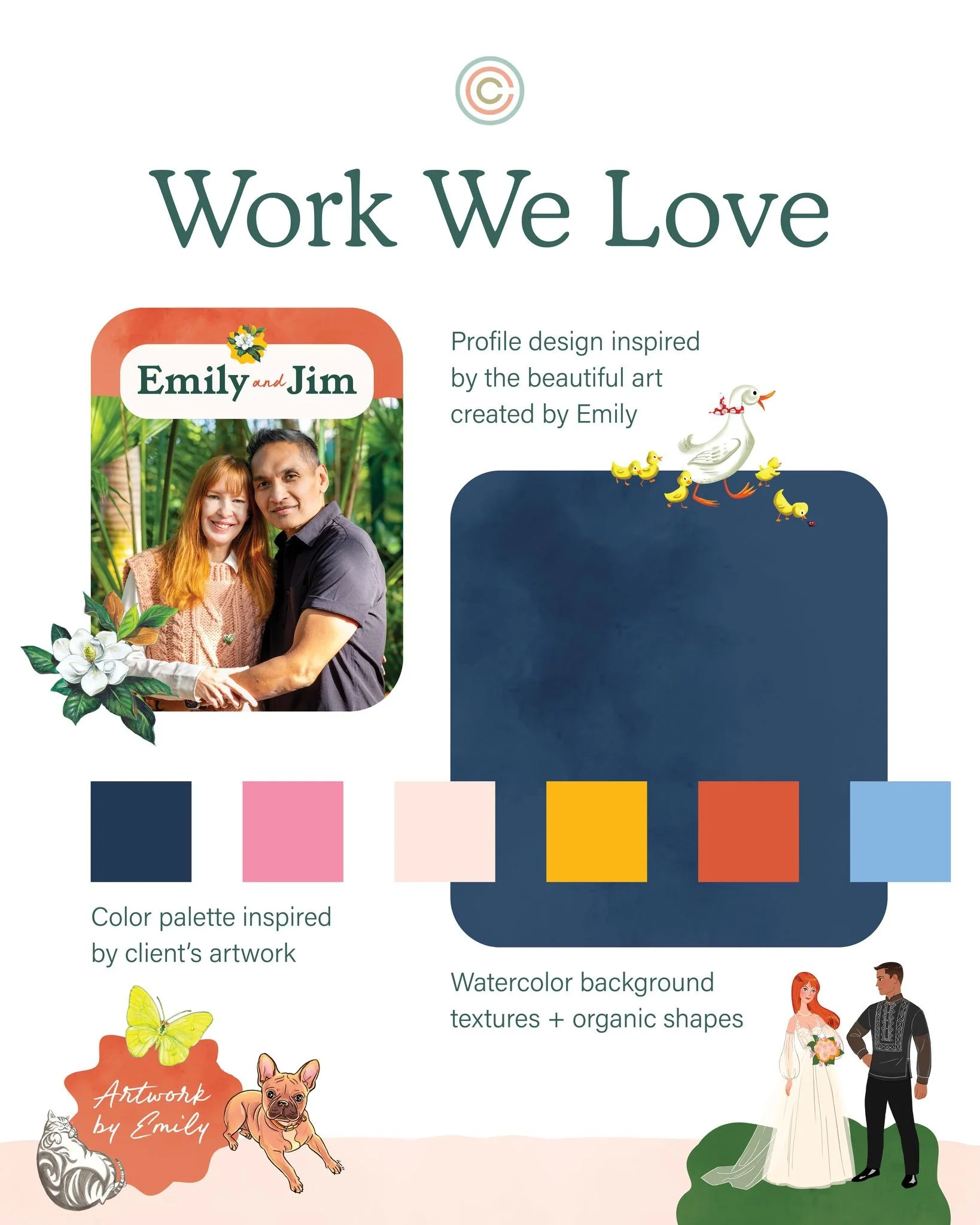 Introducing our latest Work We Love moodboard!

This profile for hopeful adoptive parents Emily and Jim was especially meaningful to design. We pulled inspiration directly from Emily&rsquo;s own artwork, using her colors, textures, and organic shapes