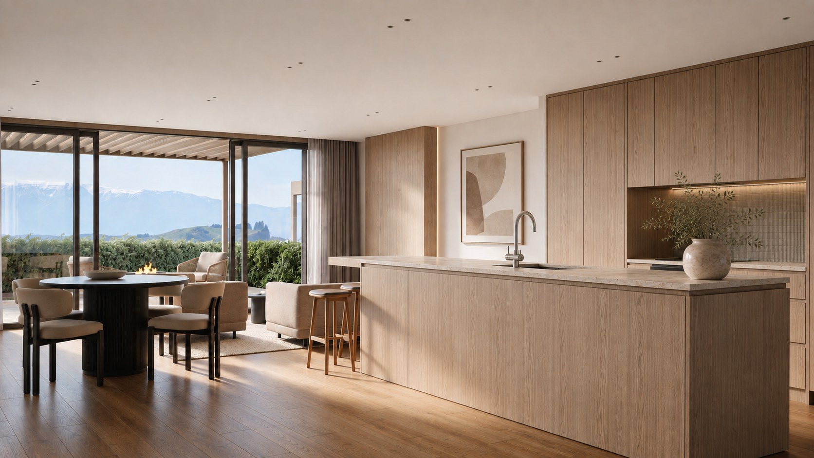 An image of the Terraces Mission Hills kitchen dining living interior