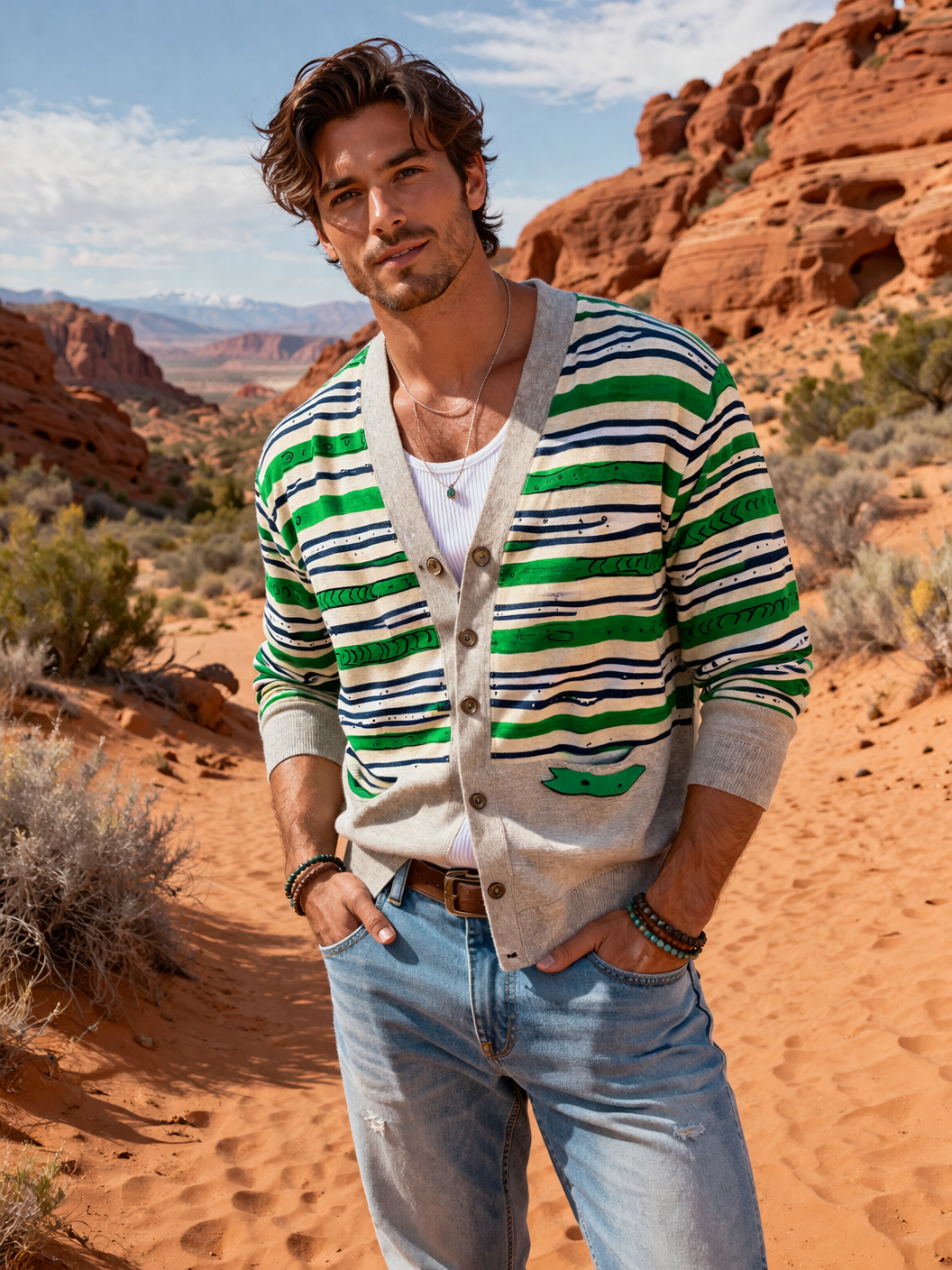 Tsumori Chisato Y2K
Graphic stripes, soft structure, effortless cool

Perfect with denim, desert light, and a little attitude