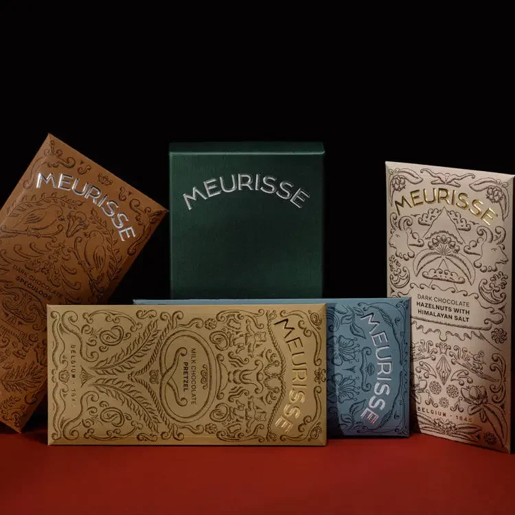 Meurisse chocolates in dark dark 85% cacao to milk.