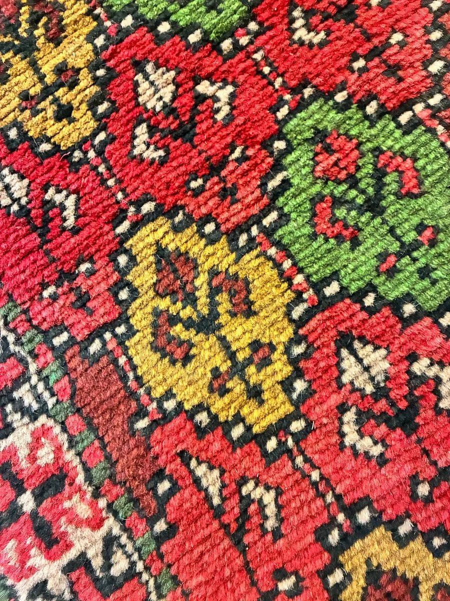 Vintage Turkish hand-knotted runner motif detail