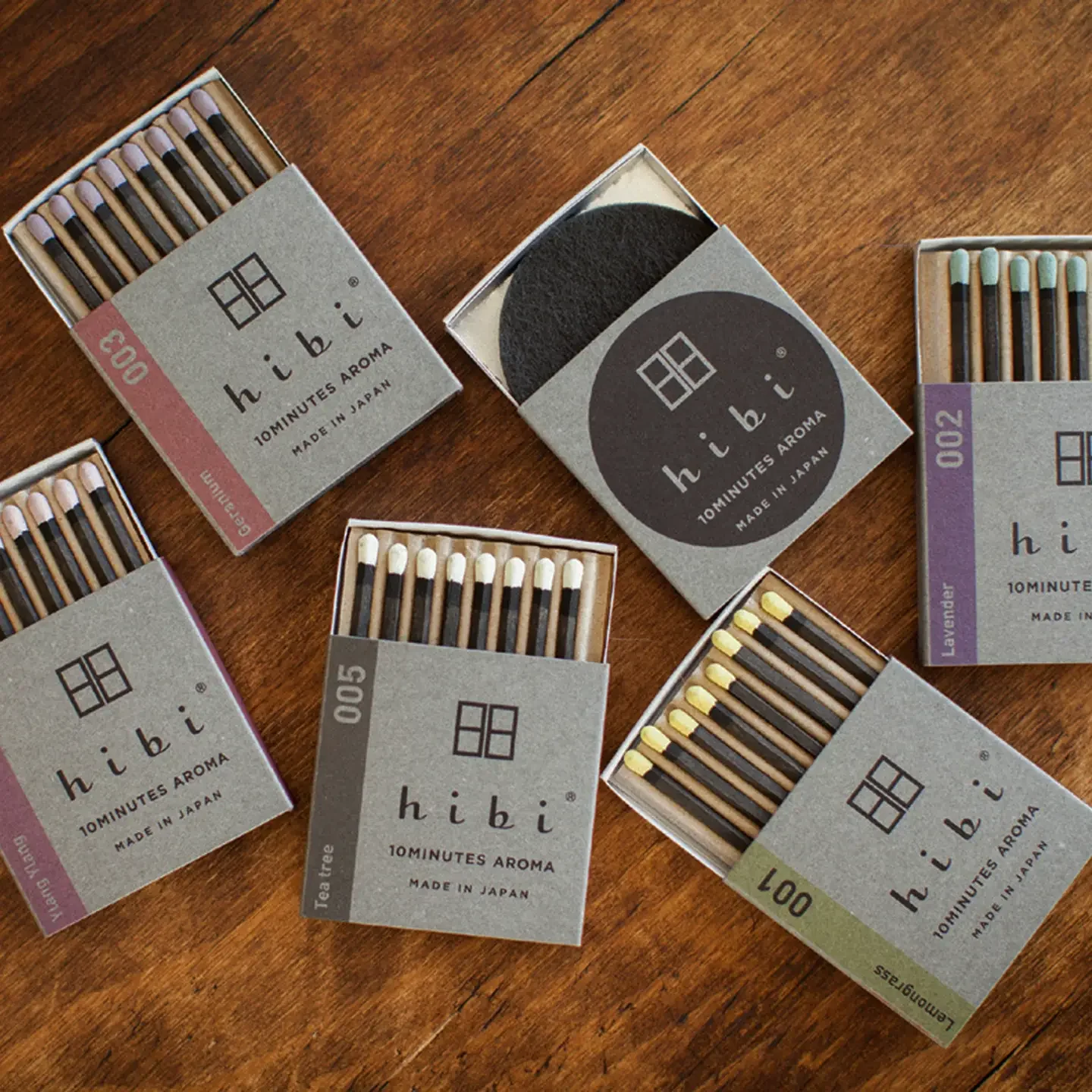 Hibi incense in various aromas - Japanese Cypress, Mimosa, Old Olive Tree, Amergris, and more.
