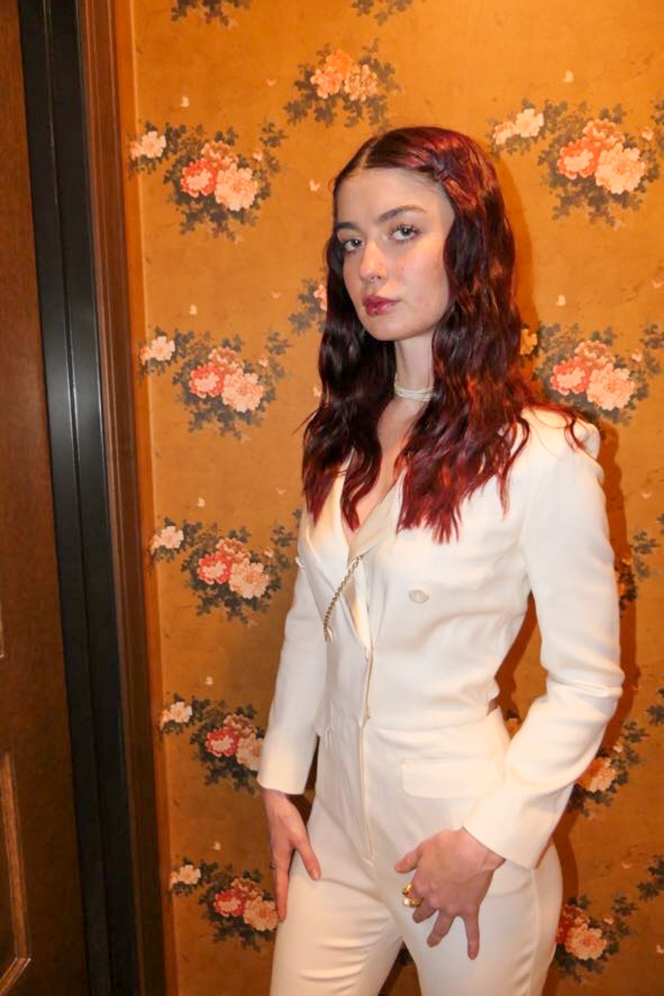 Ba&Sh 2019 Hiver collection body suit with satin collars, covered buttons and peekaboo back.  Size 6, new with tag.  Vintage 80s pearl choker, new with tag.