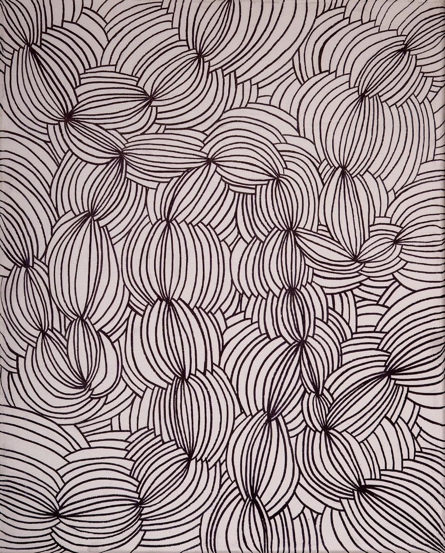 &lsquo;Unwoven&rsquo;

The painting features an intricate array of curving lines, interwoven to create a dynamic composition that draws the viewer in. Overall, the artwork captivates with its rhythm and flow, evoking a sense of balance amidst the cha