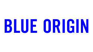 Text reading 'BLUE ORIGIN' in blue against a white background.