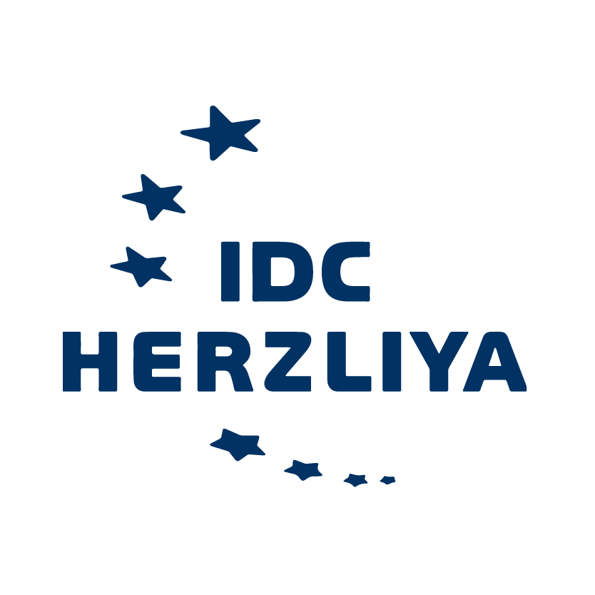Logo with stylized blue stars and the text "IDC HERZLYA" in bold blue letters.